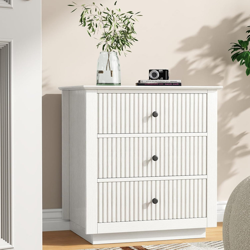 24" Wide Nightstand with Charging Station, Modern Fluted Bedroom Nightst...