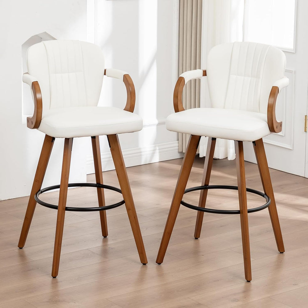 26" Swivel Counter Height Bar Stools with Back White Faux Leather Kitche...