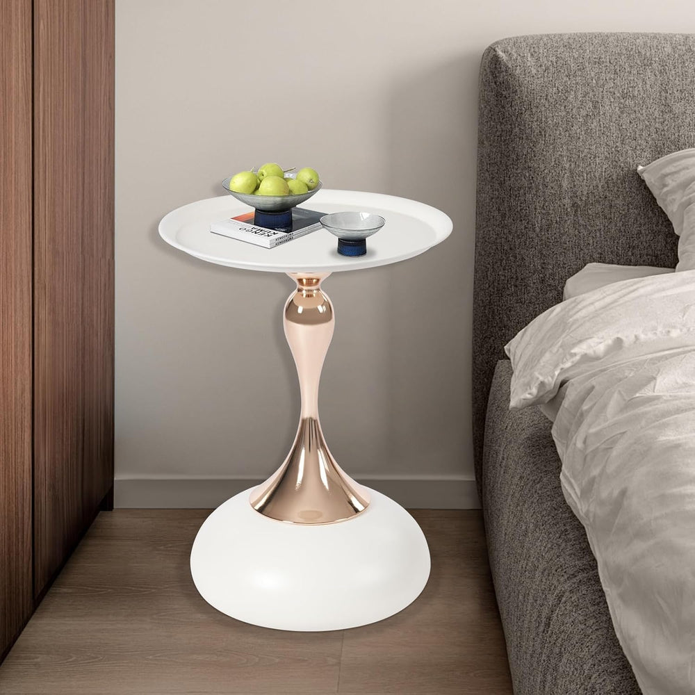 Xuthusman Round Side Table,Metal End Table with Mermaid Pillar Modern Nightst...
