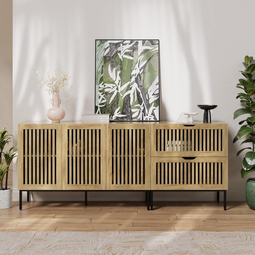 BVIUNTWO 75" Farmhouse Buffet Cabinet, Large Storage Sideboard with Adju...