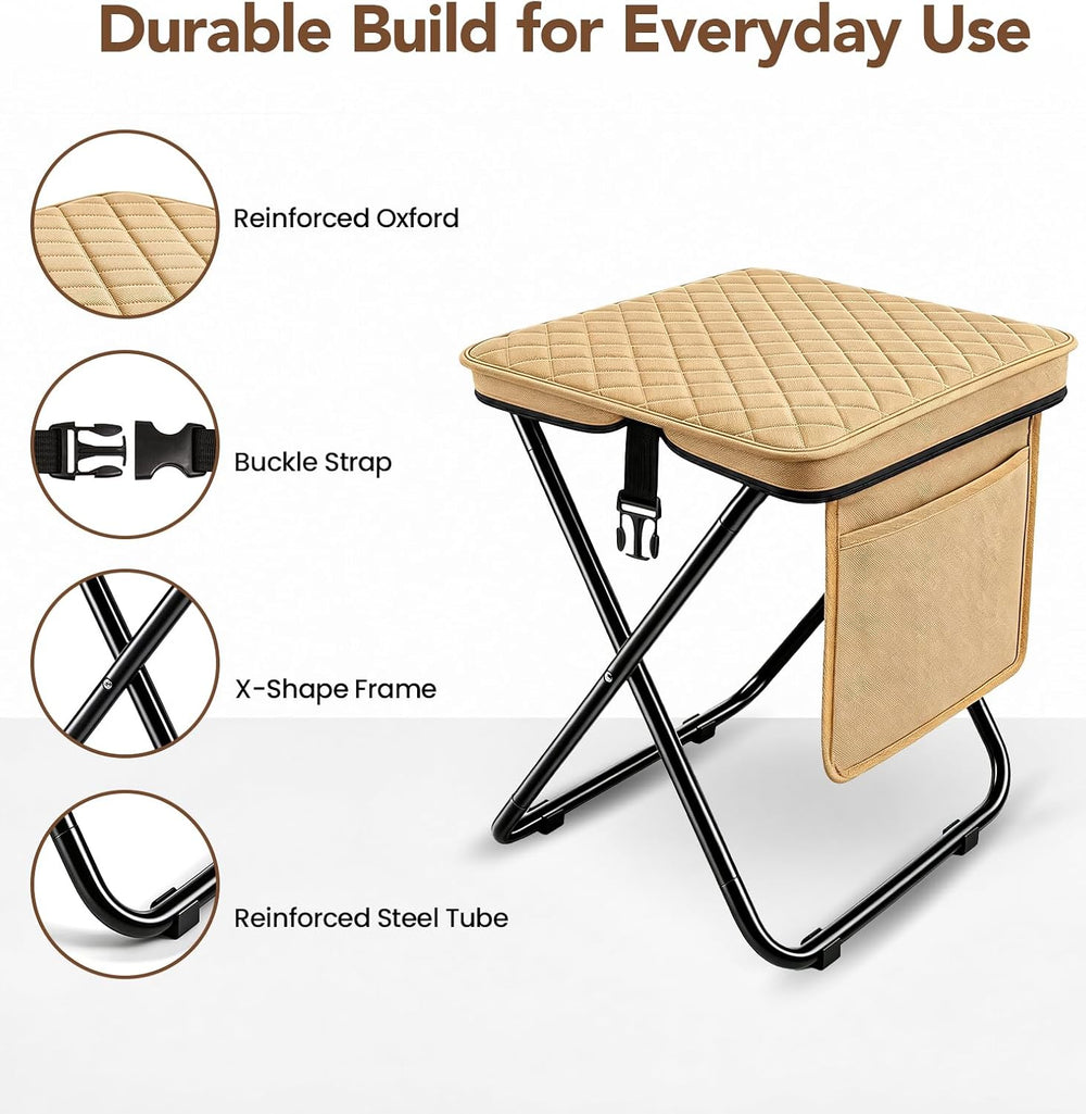 16.5 Inch Portable Folding Stool for Adults with Soft Quilted Padding
