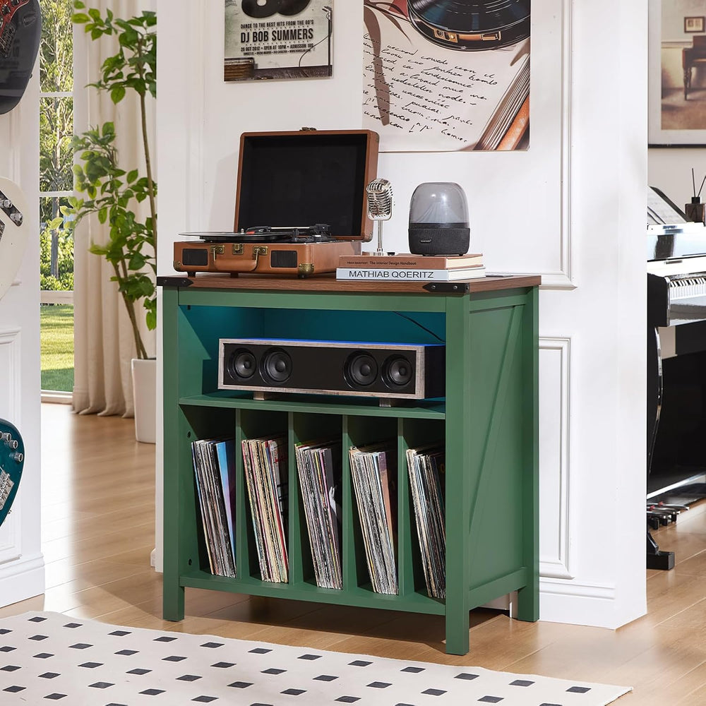 Joaxswe Large Record Player Table with Charging Station & LED Lights, Gre...