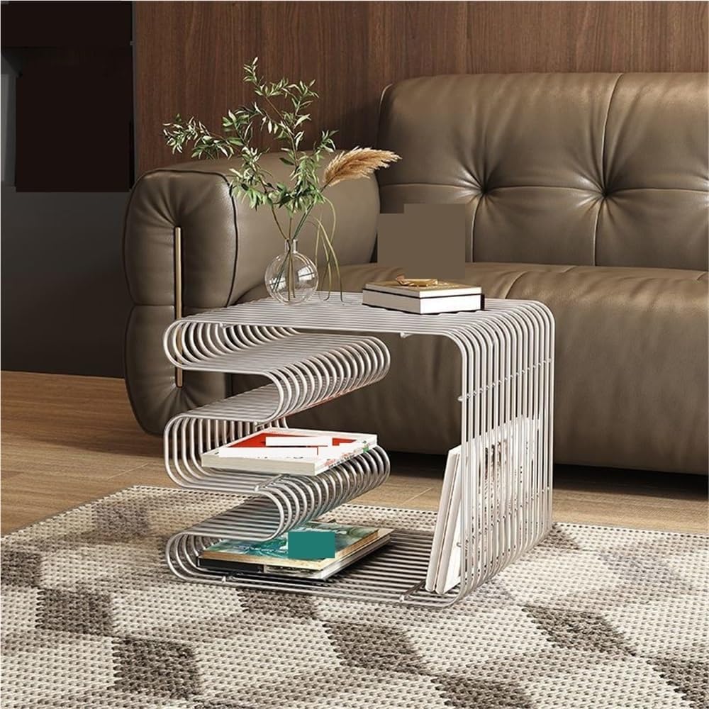 Metal Side Table, Modern Minimalist End Table, Small Bedside Table for Living...
