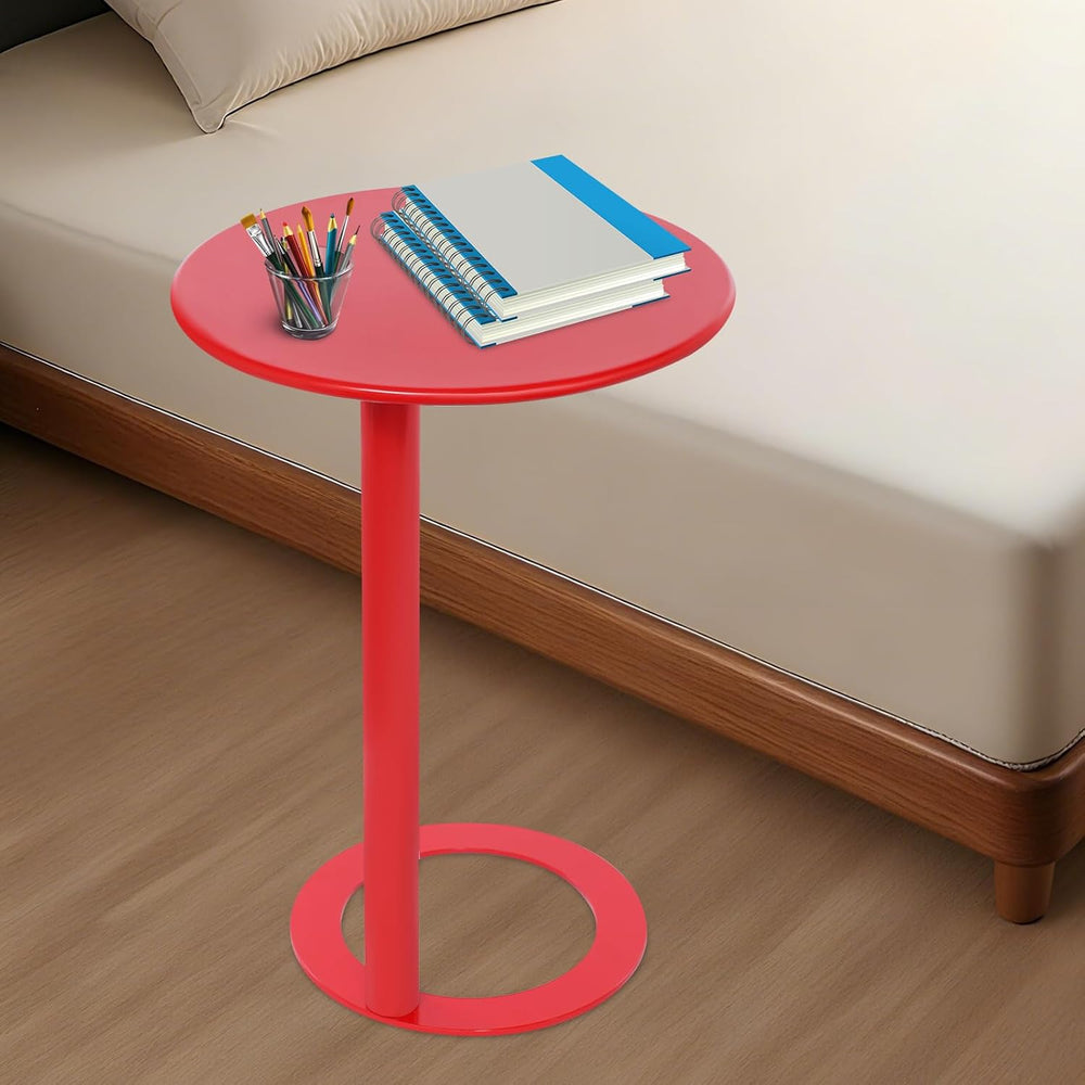 C-Shaped Side Table for Small Spaces - Modern Round End Table Slides Under So...
