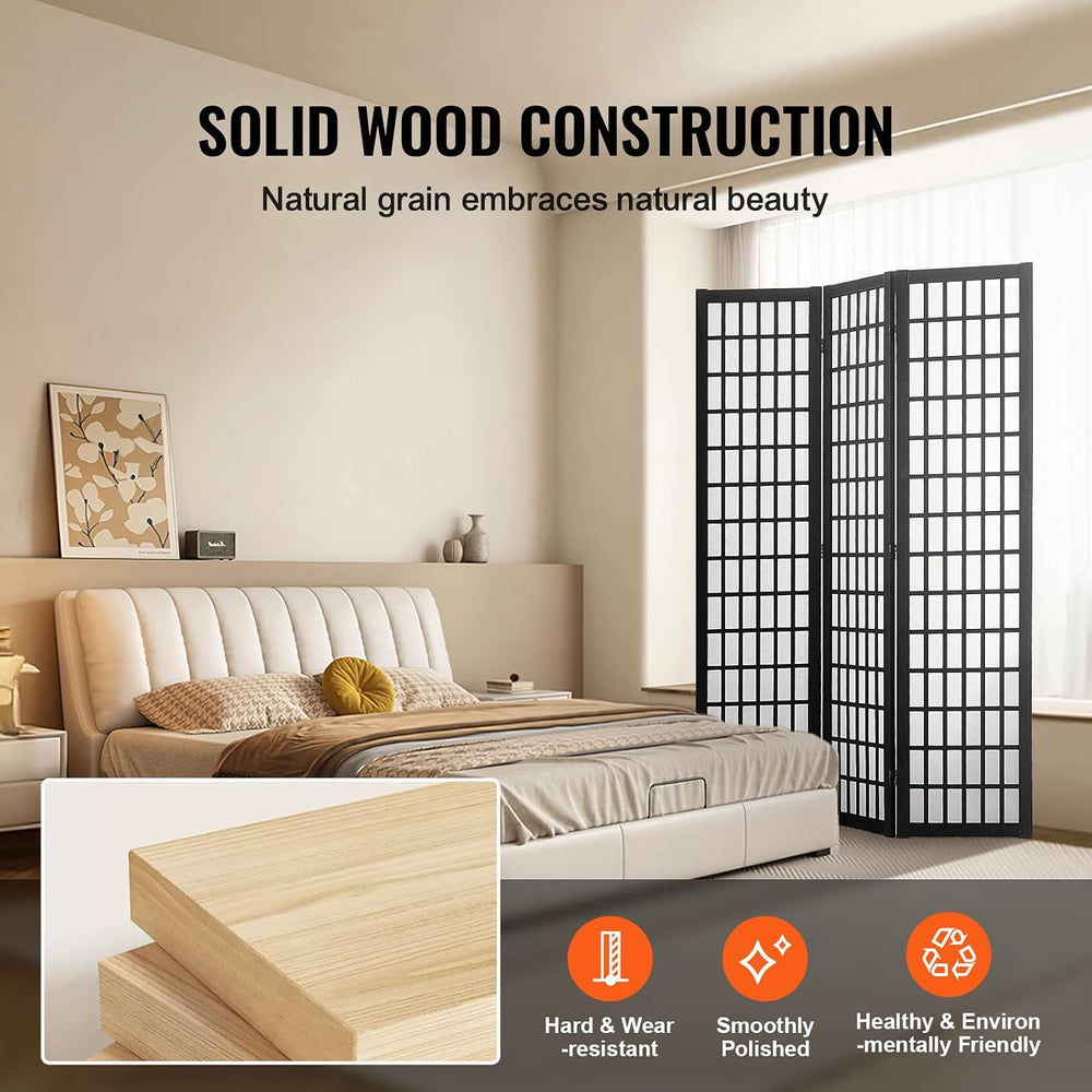 VEVOR Room Divider, 3 Panel Japanese Room Divider, Wood Folding Privacy Scree...