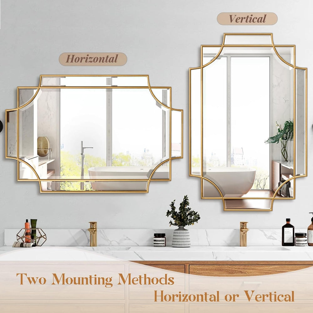 Gold Bathroom Mirror for Wall, 24"x36" Rectangle Vanity Mirror, Pol...