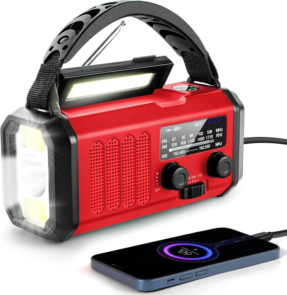10000mAh Emergency Crank Radio, NOAA/AM/FM Weather Radio, Type-C Charge,Solar...