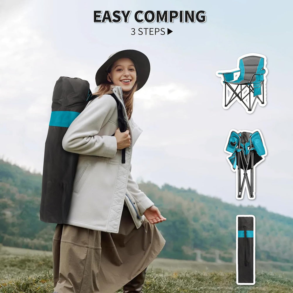 Oversized Padded Camping Chairs for Adults,Heavy Duty Support 400 Lbs,Folding...