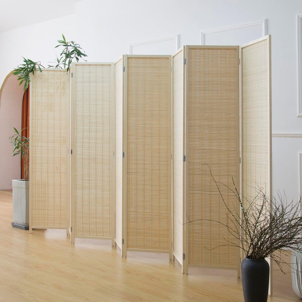 Furnnylane 8 Panel Bamboo Room Divider - 5.6 ft Tall Folding Privacy Screen, ...