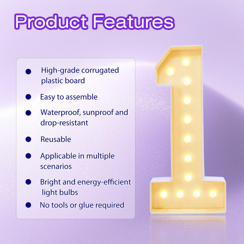 KLUND 4FT Plastic Marquee Numbers 1 Light Up Number Quick Assembly ToolFree