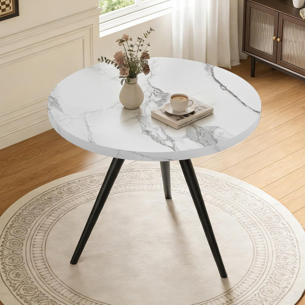 34.6" Round Dining Table for 4 People, Modern Kitchen Coffee Table White...