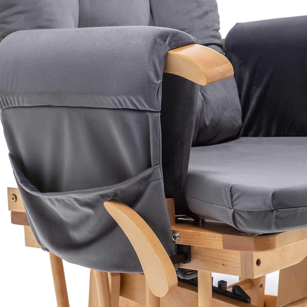 Paddie Dark Grey Massage Glider Rocker Replacement Cushions with Storage Velv...