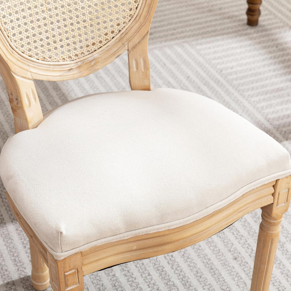 French Country Dining Chairs Set of 2,Upholstered Chairs with Rattan Round Ba...