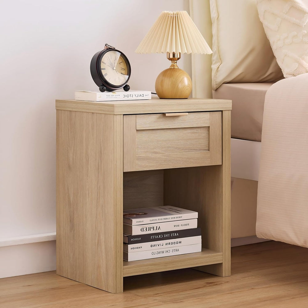 Walsham Natural Nightstands, Light Weathered Oak, 2 Set | Boho Bed Side Table...