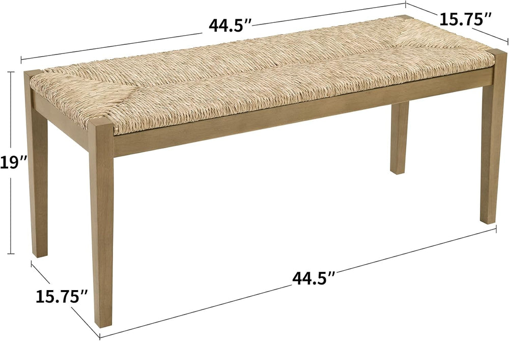 DUHOME Solid Wood Seagrass Bench with Natural Woven Seat, Boho Bench Entryway...