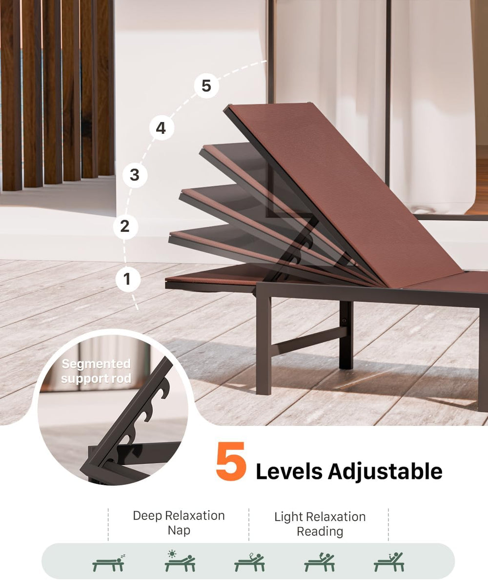 Aluminum Patio Chaise Lounge Chair Outdoor,Brown