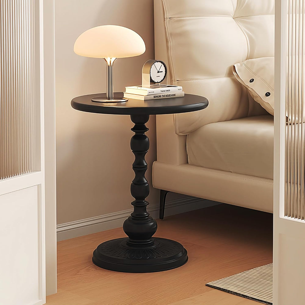 Black Metal End Table, Small Round Side Table | Vintage Matte Black Pedestal,...