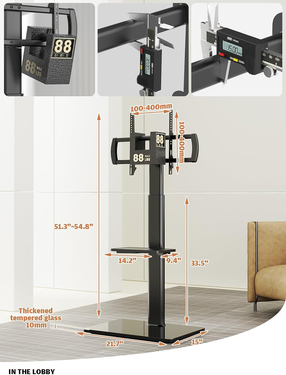 Universal Floor TV Stand with Mount 80 Degree Swivel Height Adjustable and Sp...