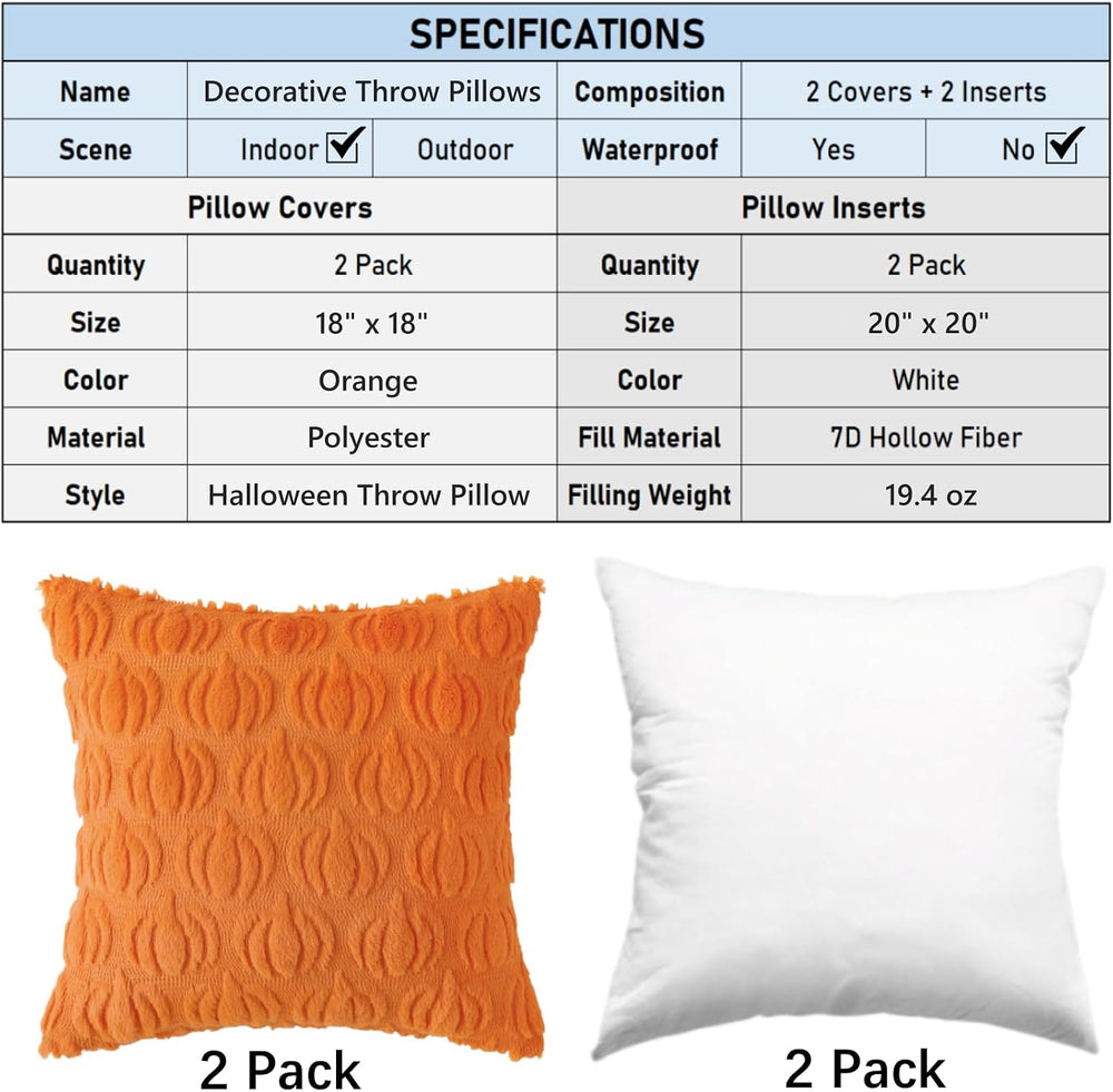 Halloween Throw Pillows with Inserts, 2 Pack, 18" x 18"