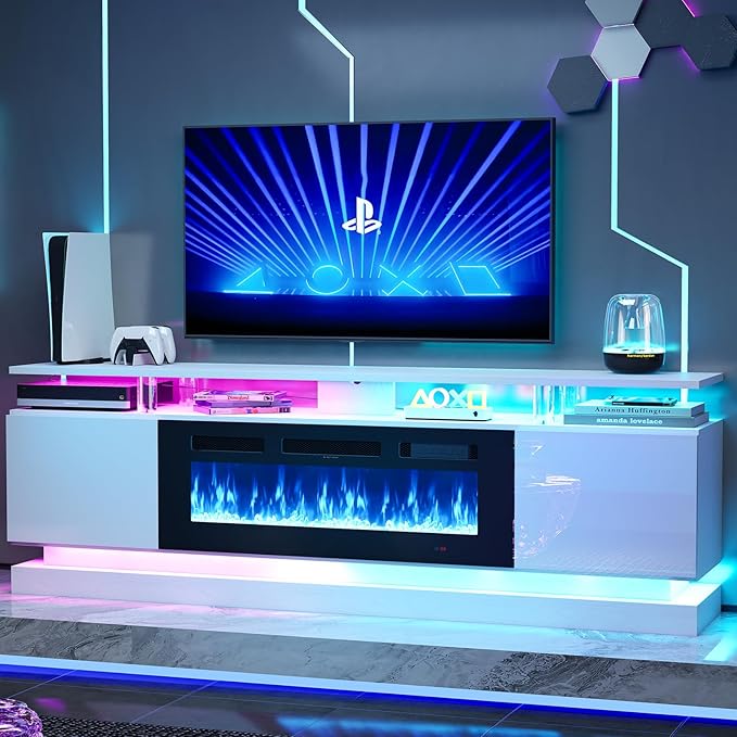 70" Fireplace TV Stand, Modern Entertainment Center for TVs Up to 80&quo...