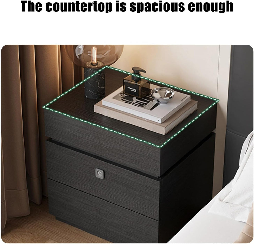 Fingerprint Lock Bedside Table with Drawers, Bed end Table with Drawer, Moder...