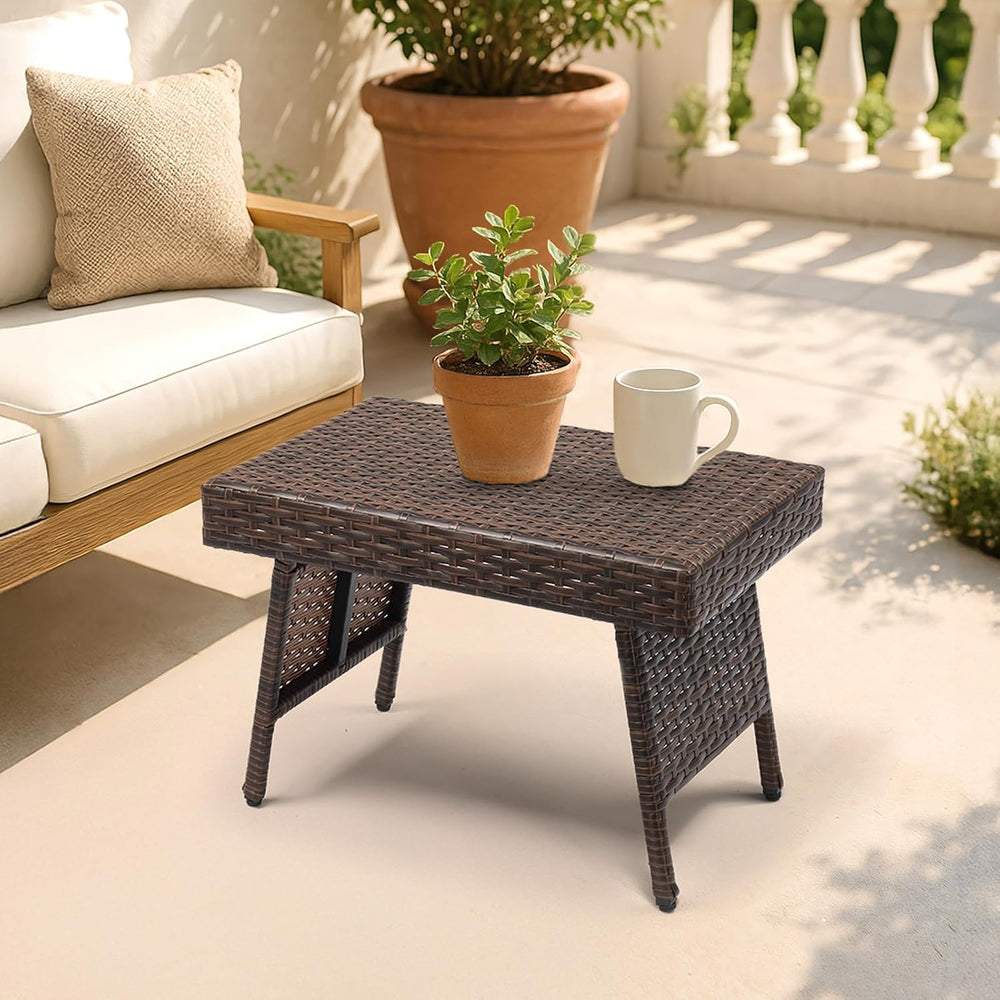 Portable Folding Wicker Table, Foldable Outdoor Coffee Table