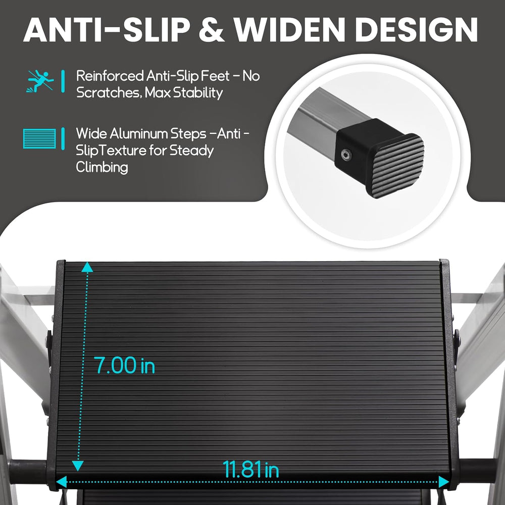 4 Step Ladder Folding Aluminum Stool Retractable Handrail