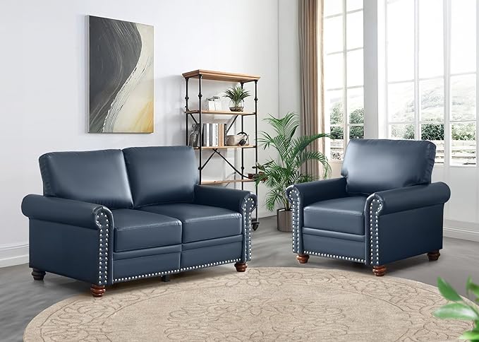 2 Piece Faux Leather Sofa Set,Modern Chair and Loveseat Sets with Storage,Mid...
