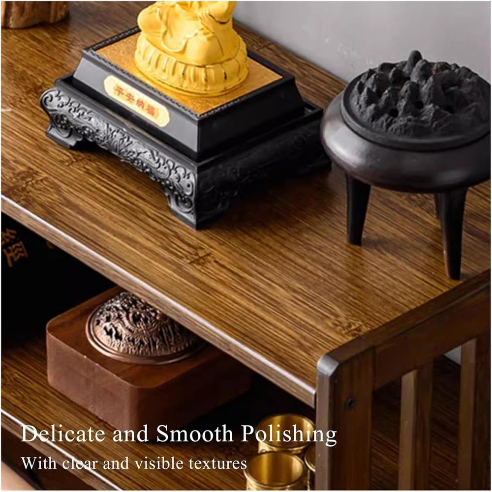 Bamboo Altar Meditation Table - Spiritual Worship Table with Drawer & 2-T...