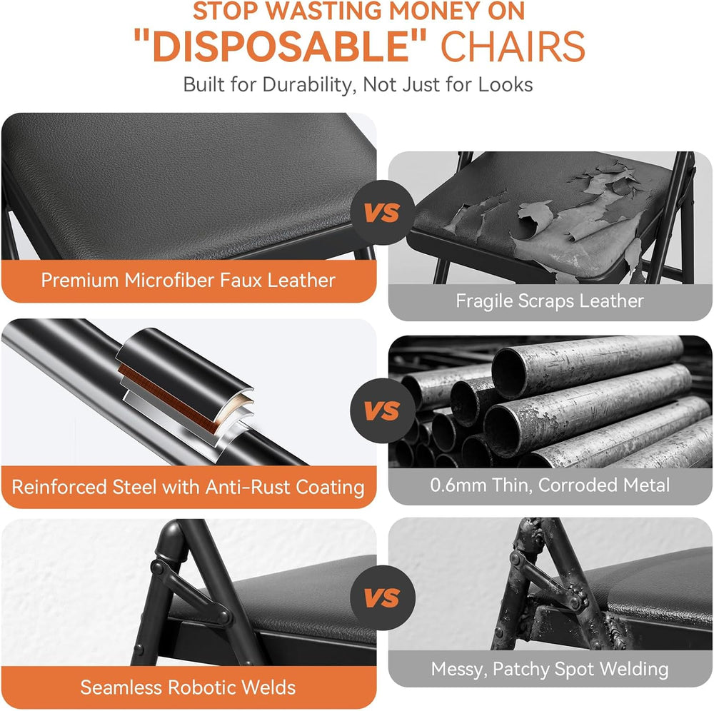 Upgrade 18% Thicker 6 Pack Folding Chair with Cushion | Heavy Duty Folding Ch...