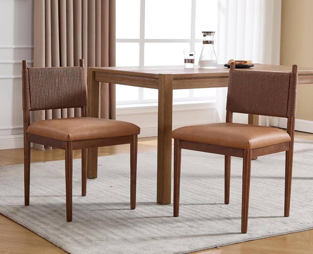 EALSON Rattan Dining Chairs Set of 2 Leather Upholstered Dining Room Chairs w...