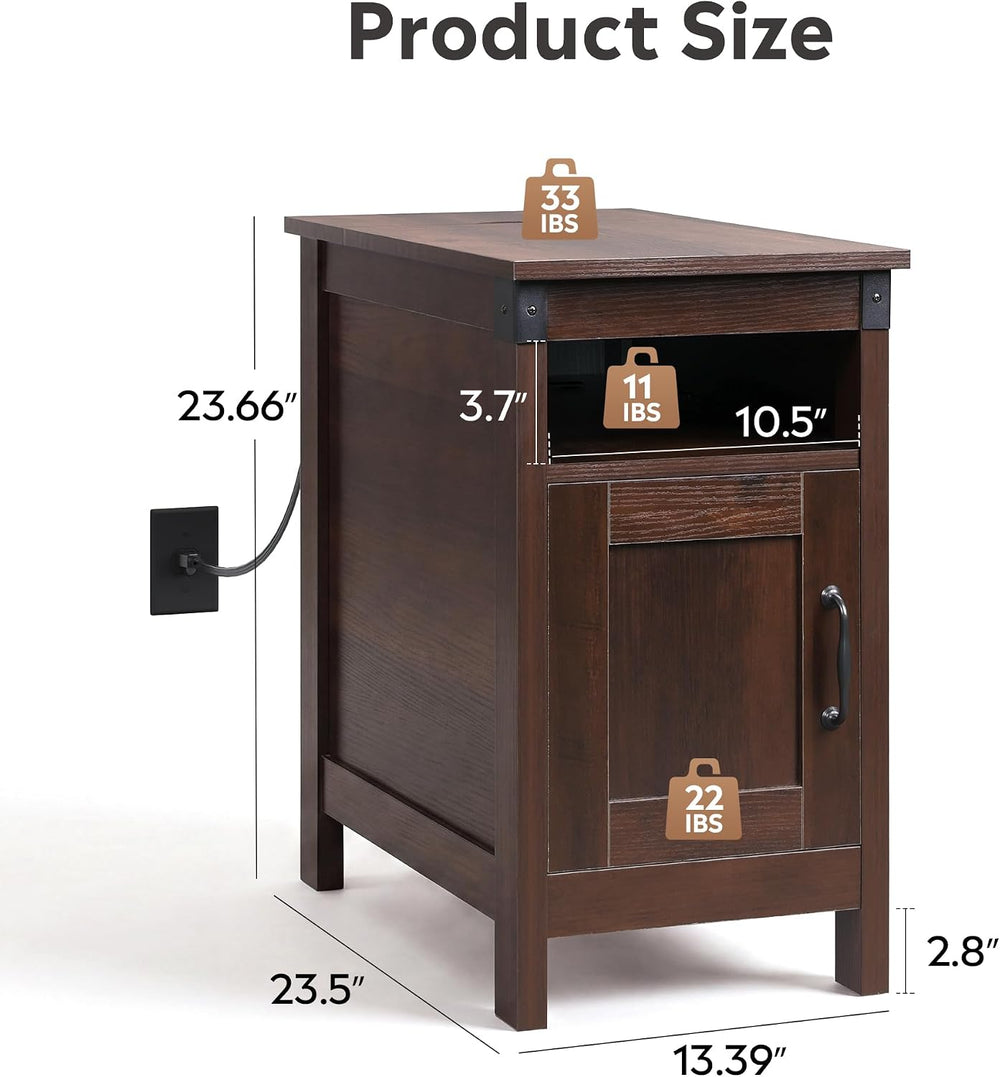 WLIVE End Tables for Living Room & Bedroom w/ Charging, Narrow Nightstand