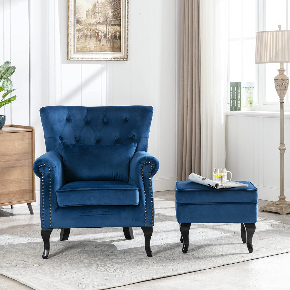 Mid Century Modern Accent Chair Upholstered Armchair Comfy Velvet Tufted Wing...