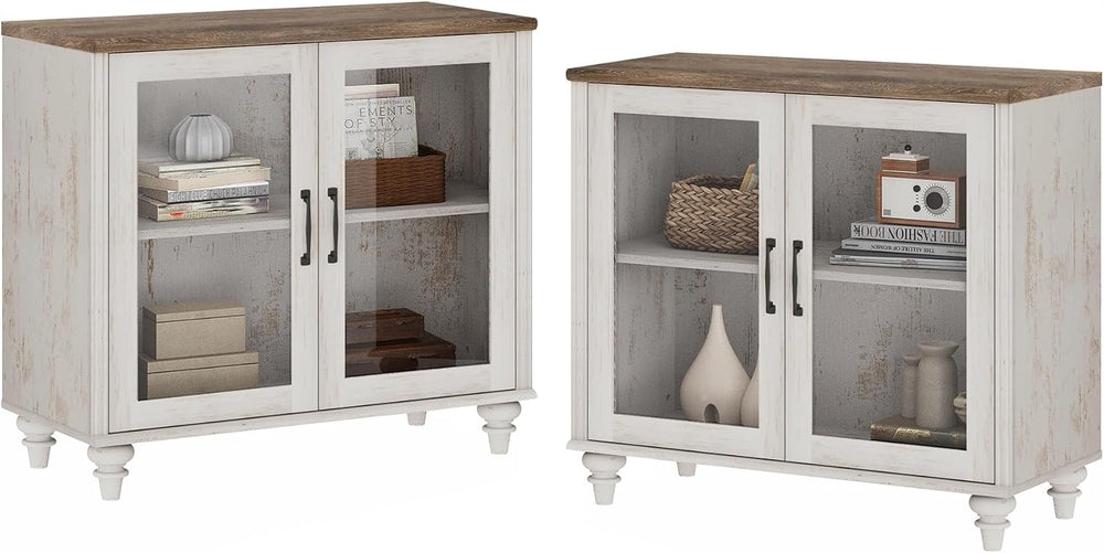 WAMPAT Farmhouse End Table with Ample Storage, Set of 2 Large Mid Century Mod...