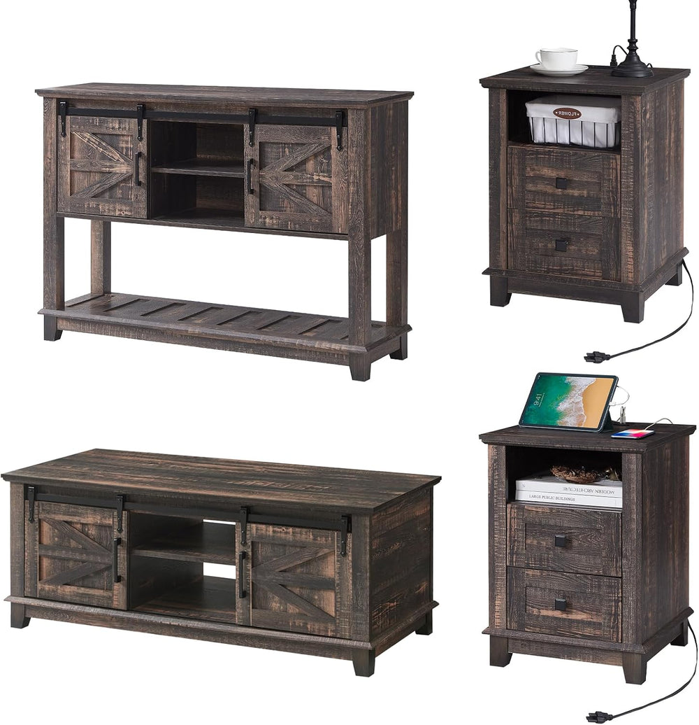 AMERLIFE Farmhouse 4-Piece Living Room Set, Entryway Console with Adjustable ...