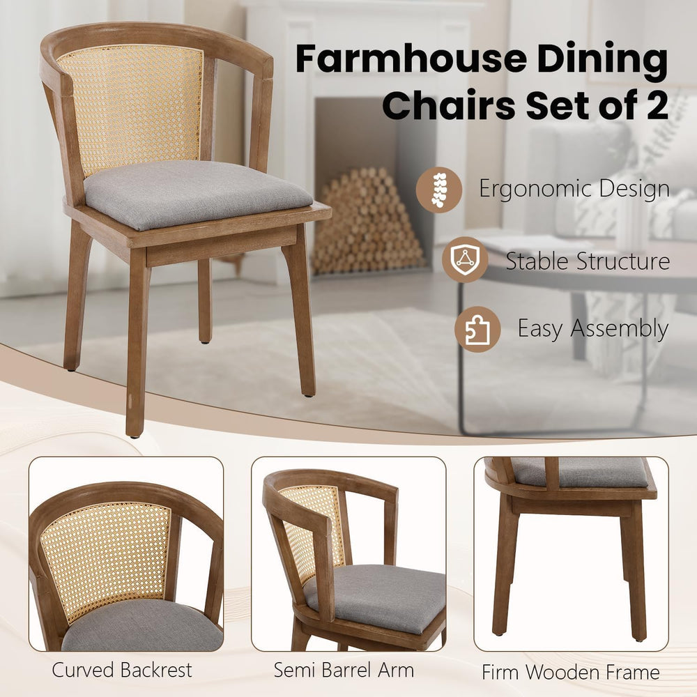 Kmax Modern Rattan Dining Chair Set of 4 Farmhouse Semi Barrel Dining Room Ch...