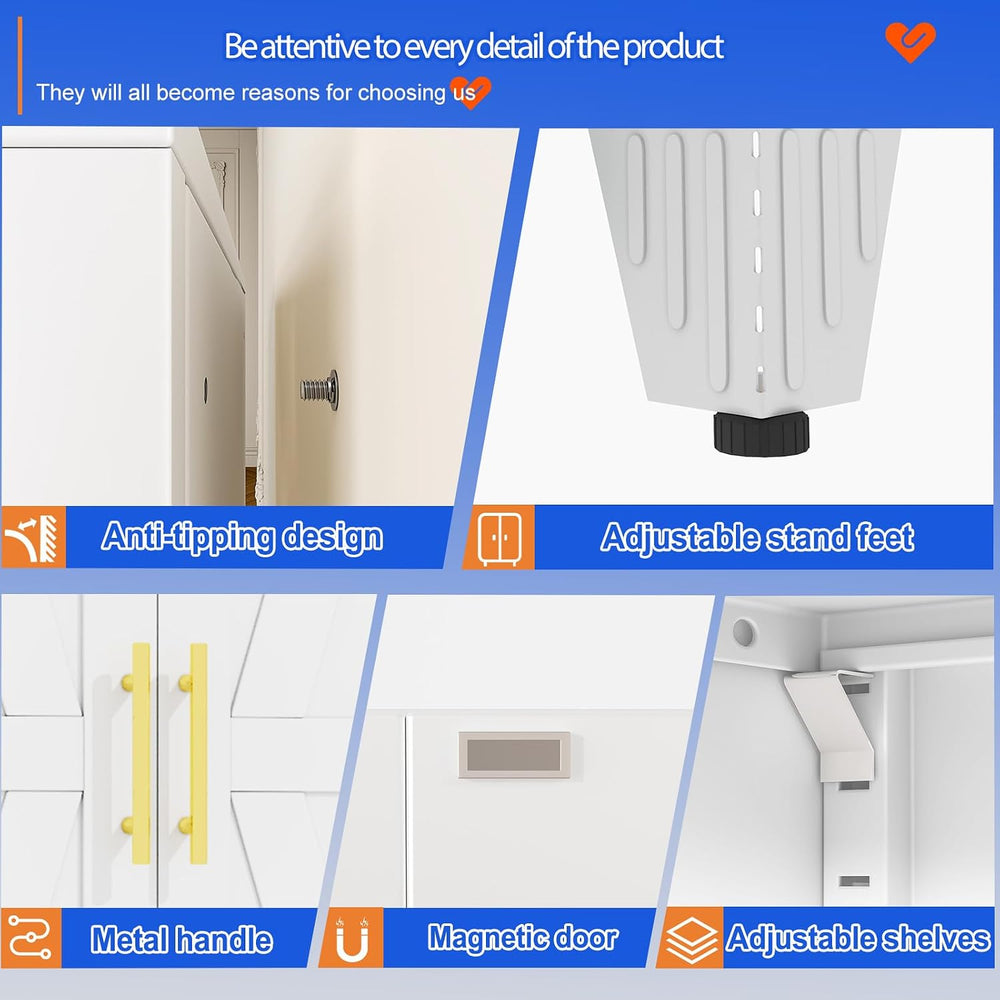 GAIOUS 71" Tall Kitchen Pantry Cabinet,Metal Storage Cabinet White Cupbo...