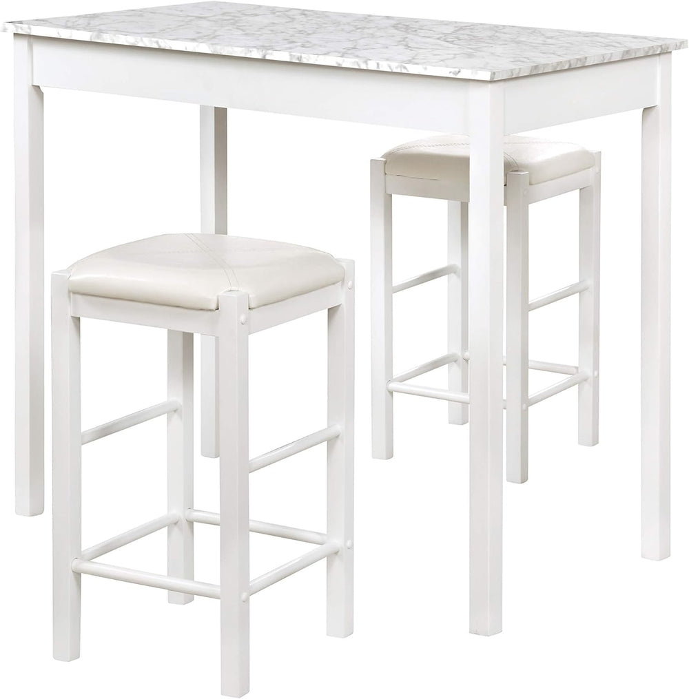 Linon White 3 Piece Faux Marble Tavern Set