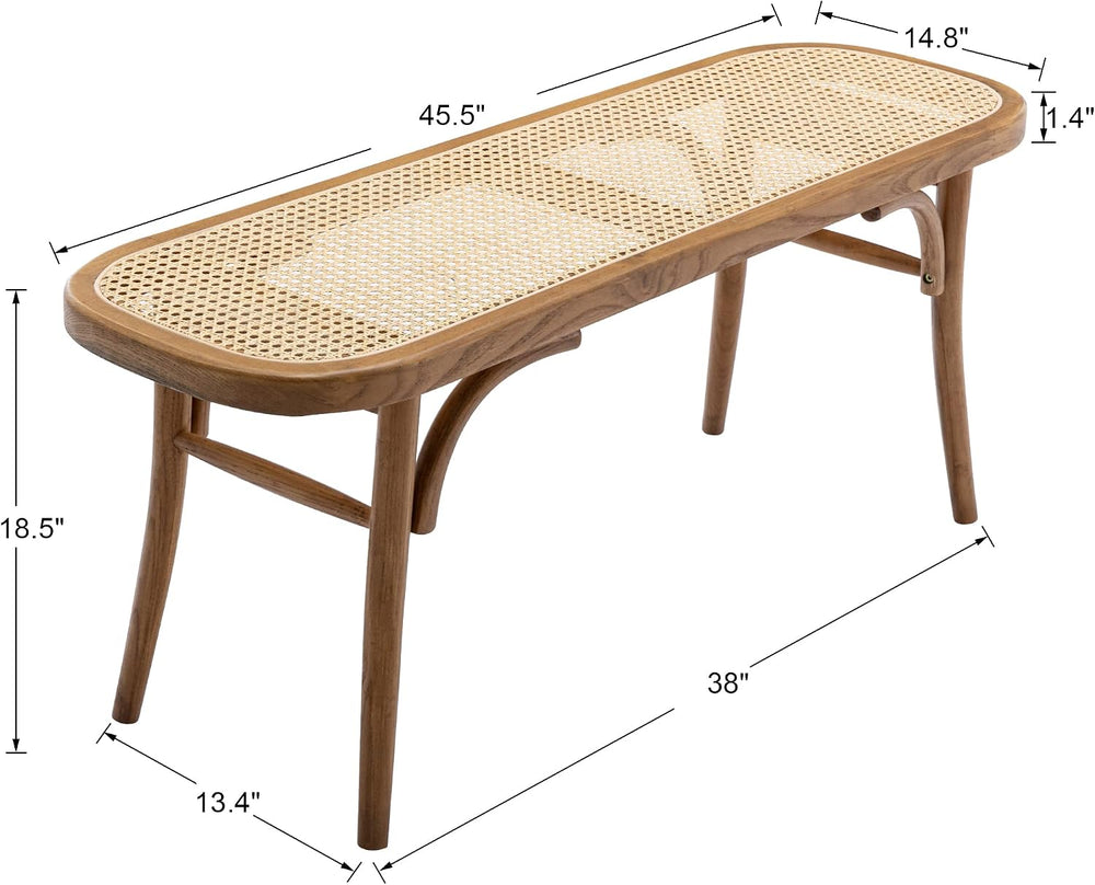 Farmhouse Wood Bench Seat Small Rattan Cane Bench Wicker Bench for End of Bed...