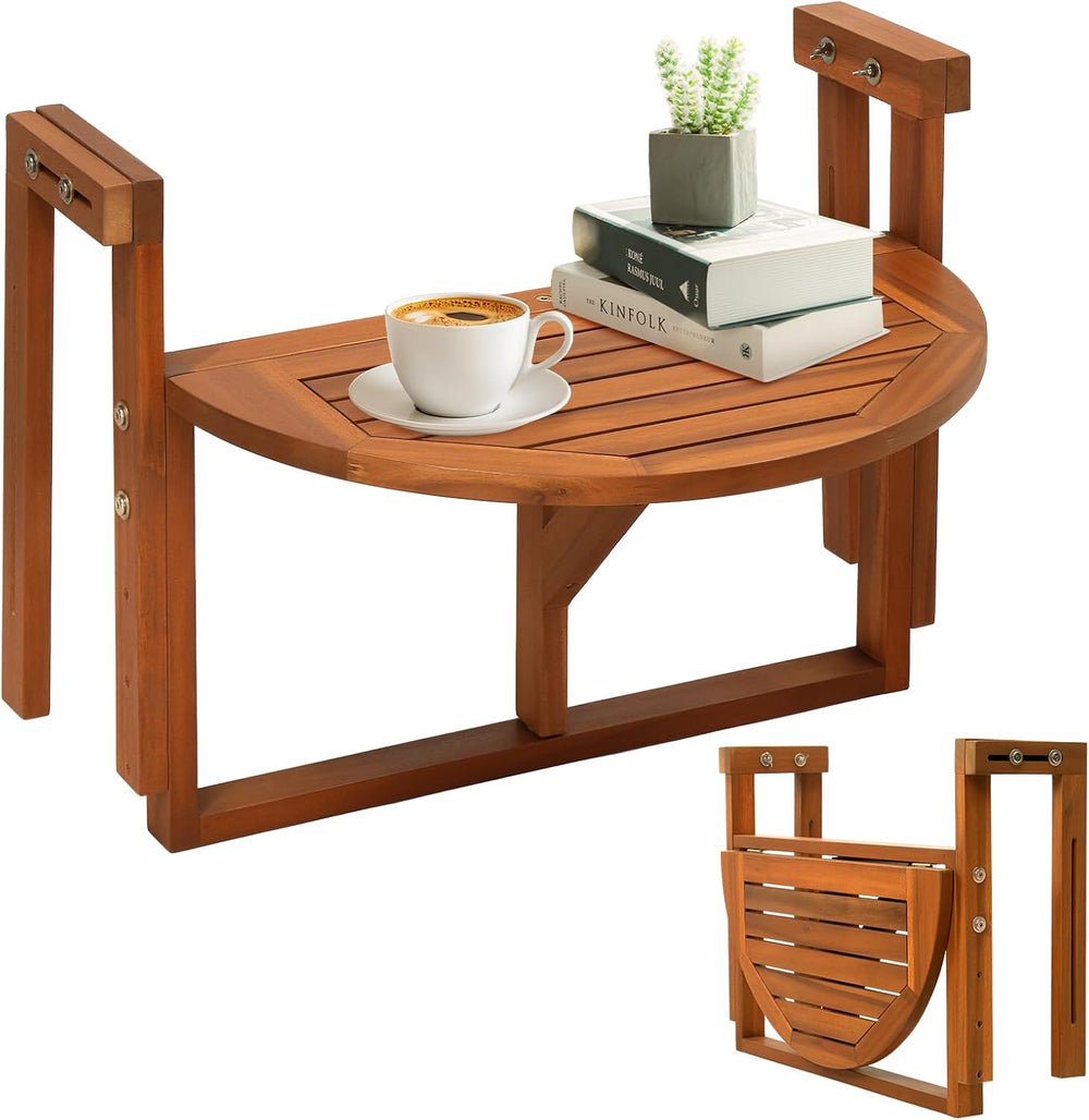 VINGLI 22in Acacia Wood Folding Balcony Hanging Table – Adjustable Height &am...