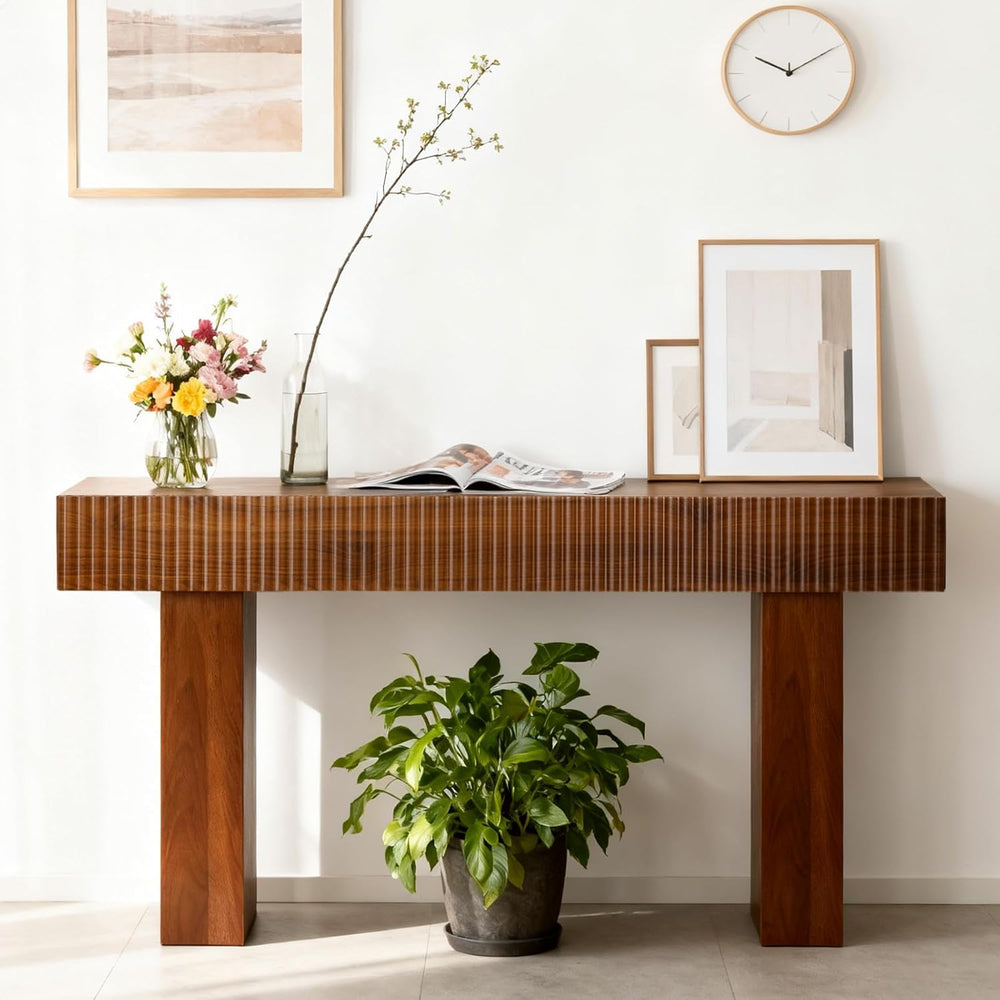 ZYBT 56" Fluted Console Table, Boho Vanity Desk Wooden Narrow Sofa Table...