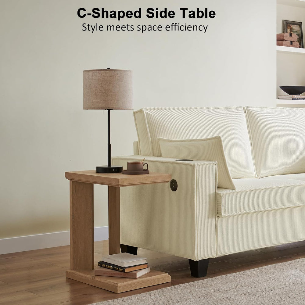 C Shaped End Table for Couch, 23.2'' High Small Side Table 2-Tier C S...