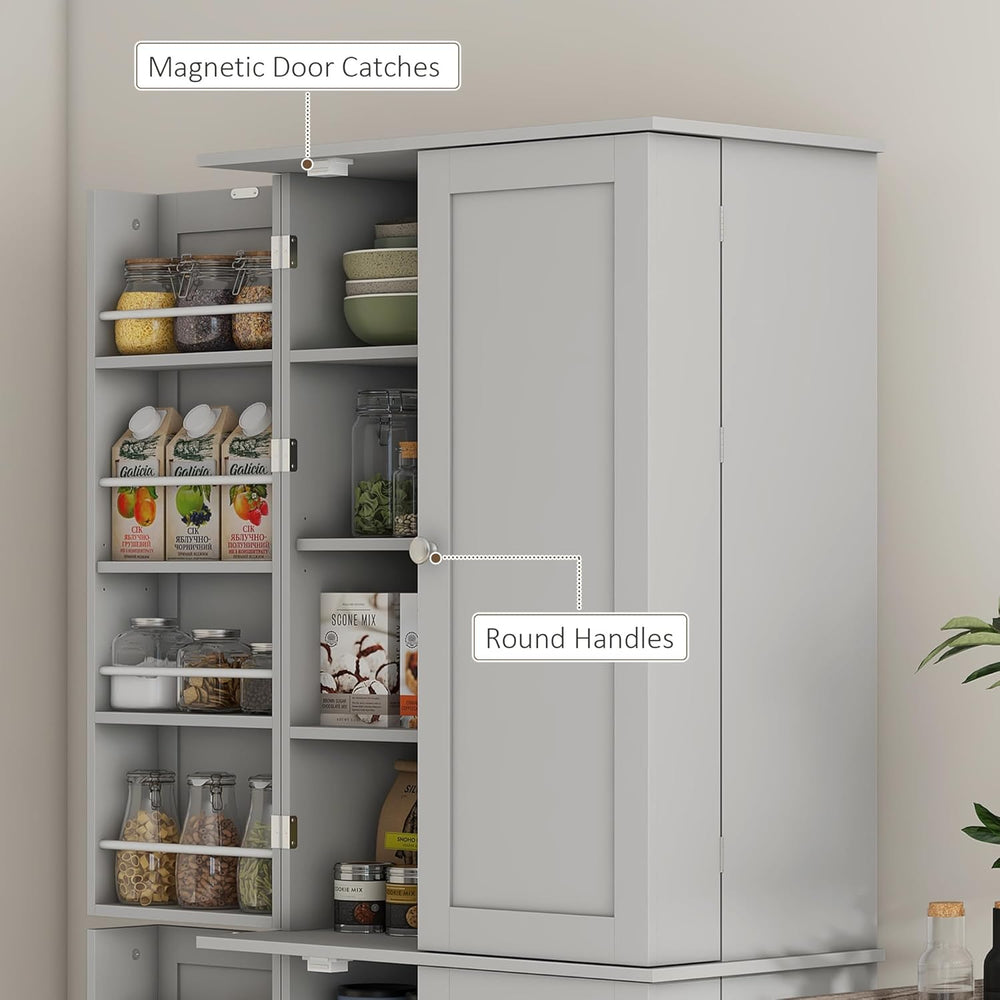 HOMCOM 65" Kitchen Pantry Storage Cabinet 16 Door Shelves Gray | Freesta...