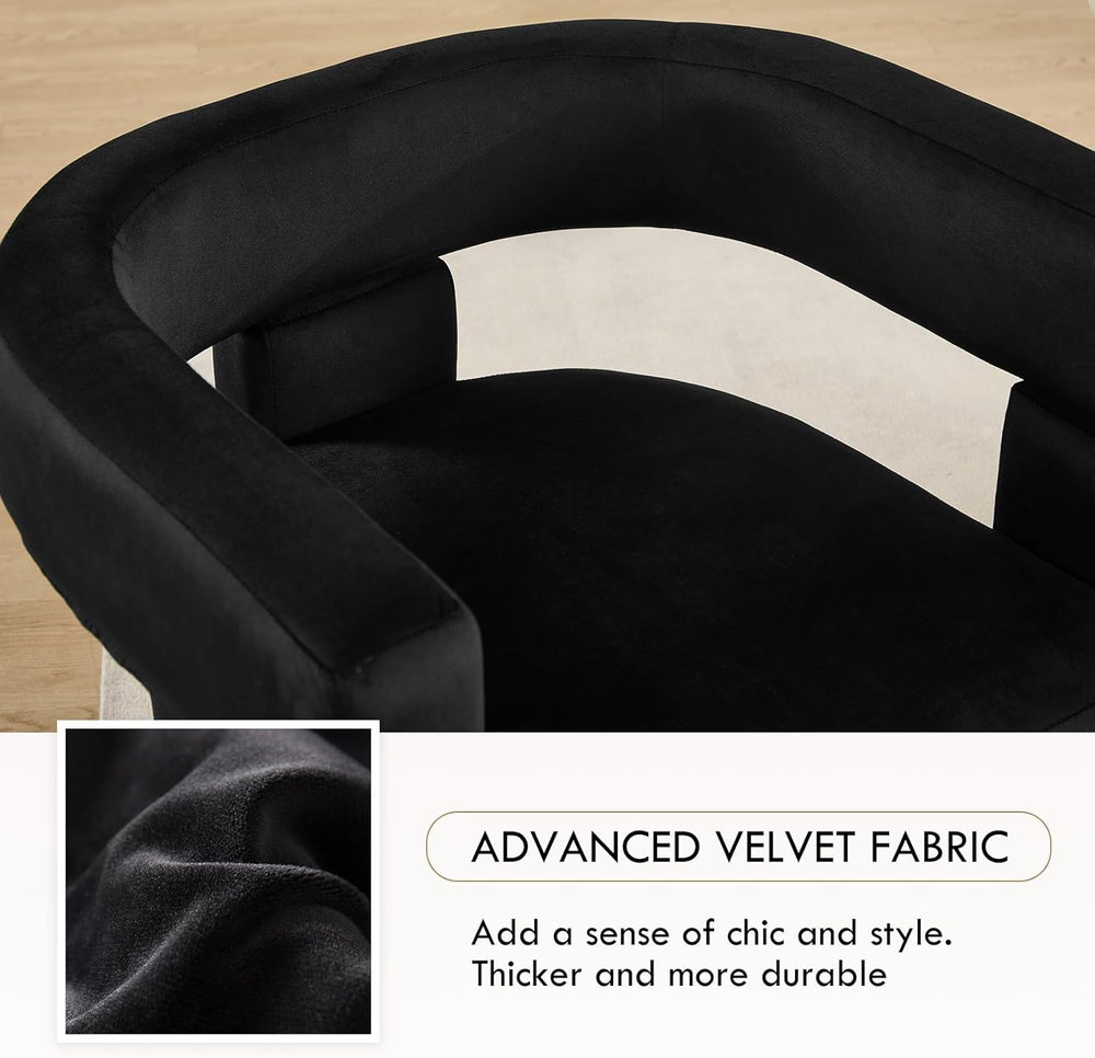 Black Dining Chairs Set of 4, Upholstered Velvet Barrel Chairs with Arms Comf...