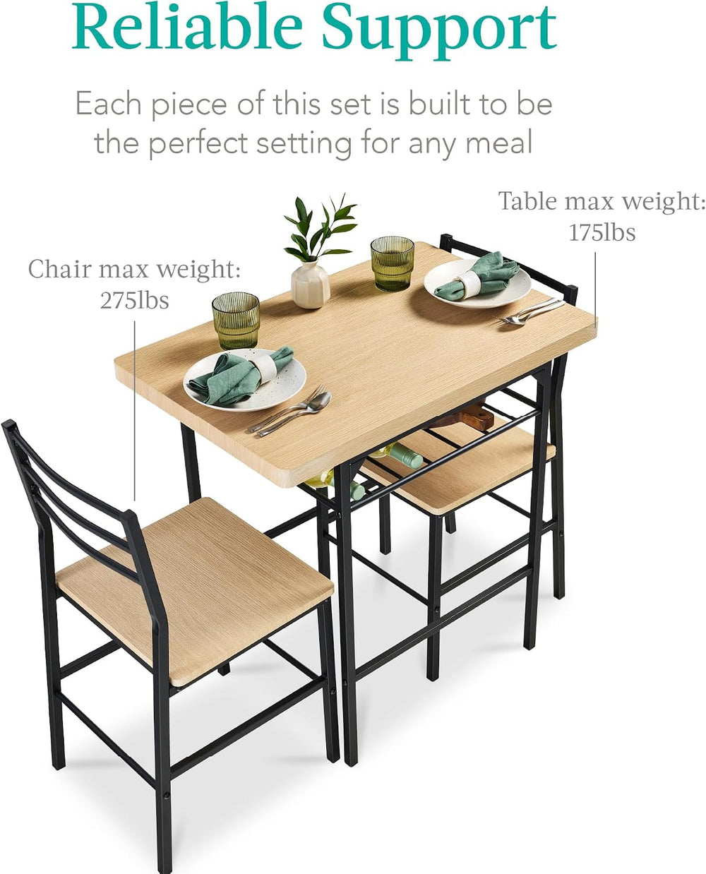 Best Choice Products 3-Piece Modern Dining Set, Space Saving Dinette for Kitc...