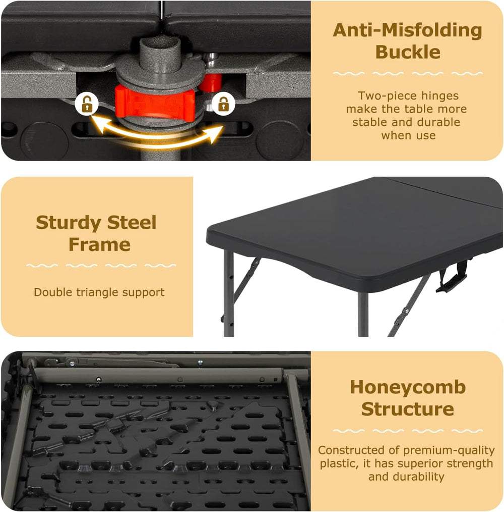 FDW | 4FT Folding Table | Black | Portable Plastic Table