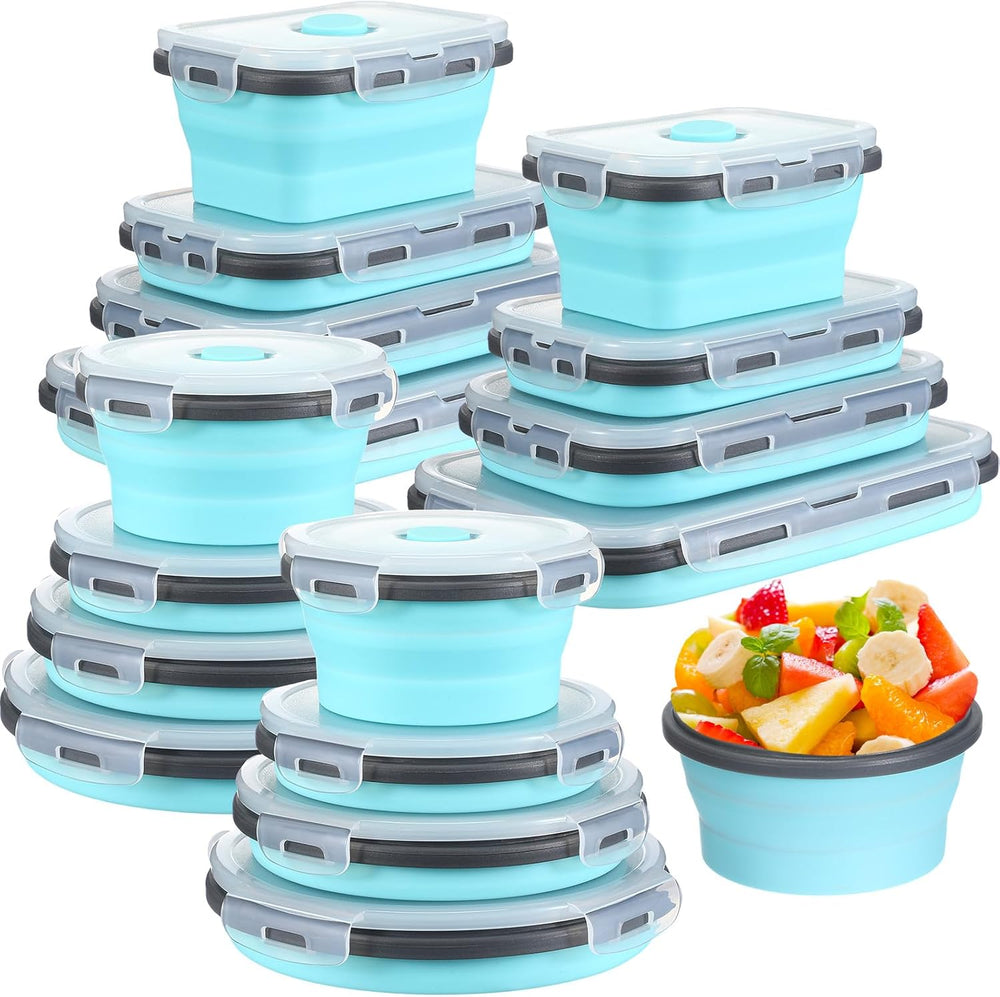 Yaomiao 16 Pack Collapsible Food Storage Container with Lid, Gray, Blue