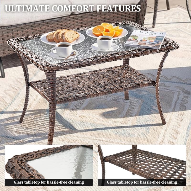 Outdoor Wicker Swivel Rocker Chair and Glider Loveseat 2 Seater, Brown/Grey