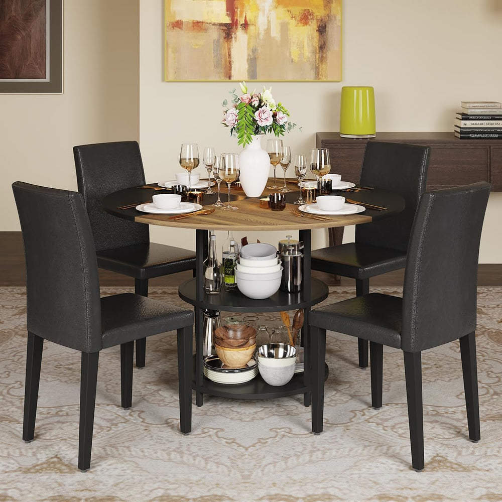 47 Inch Round Dining Table Set for 4,Kitchen Table and Chairs for 4 with Stor...