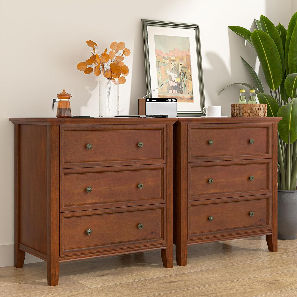IKENO Solid Wood Nightstand Set of 2,Bed Side Table with Charging Station, Fa...